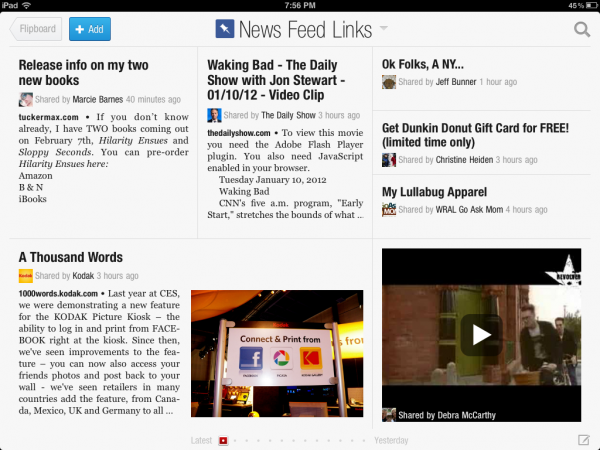 Flipboard creates personalized magazine of content from news sources and social media