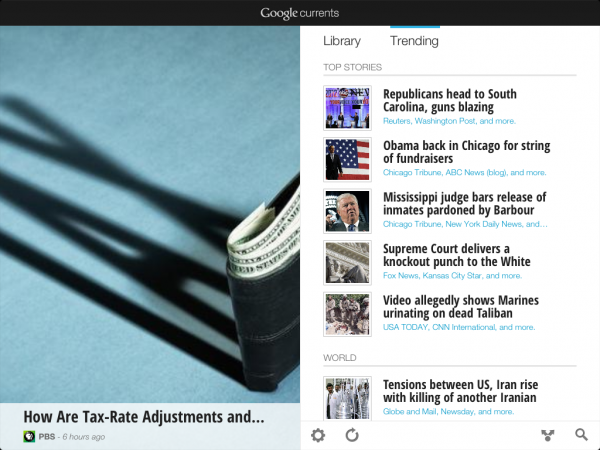 Google Currents offers library of content sources and trending stream